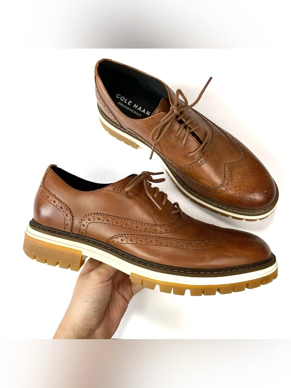 COLE HAAN Tahoe Featherfeel Wingtip Oxford Brown 10.5 Mens Classic Work Comfort